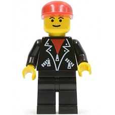 trn086 Leather Jacket with Zippers - Black Legs, Red Cap 